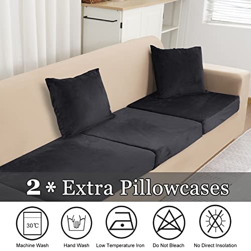 Naisi Sectional Couch Cover 3 Pieces Velvet Separate Couch Cushion Covers L Shape Soft Stretch Sofa Slipcovers With 2Pcs Pillowcases For Left/Right Chaise Sectional Couch(2 Seater+1 Chaise,Black) #TOP4