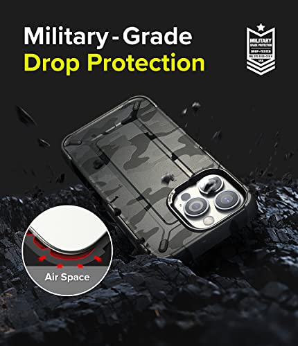Image of Ringke DX Compatible for iPhone 13 Pro Max Case Back Cover, Silicone, TPU, PC Tough Dual-Layered Military Grade Drop Protection Heavy Duty Frame Bumper iPhone 13 Pro Max Back Cover - Camo Black