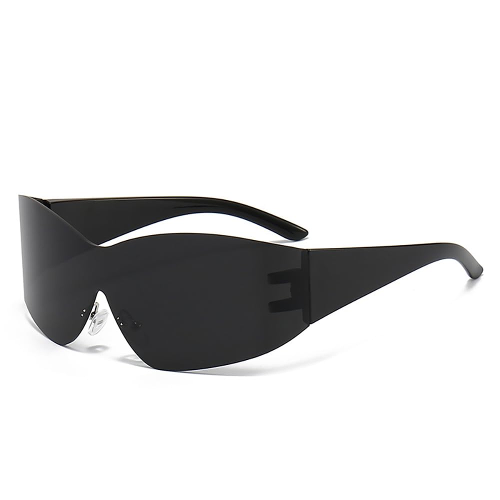 thuizen Trendy UV400 Wrap Around Frameless Y2K Sunglasses for Daily Casual, Sports Cycling and Driving, Black