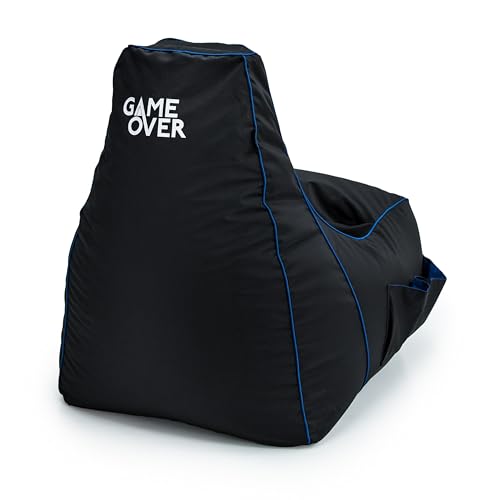 Game Over Chaise Pouf de Jeux Vidéos | Salle de Séjour Intérieure Fauteuil Gamer | Poches Latérales pour Les Manettes | Support de Casque | Conception Ergonomique (Cerulean Blitz)