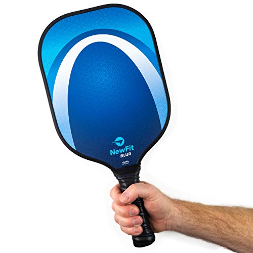 NewFit Blur Pickleball Paddles - USAPA Approved Pickleball Paddle Set of 2 with Covers and Four Pickleballs - Graphite Face & Honeycomb Polymer Core for a Quiet and Light Pickleball Racket (Blue-Blue)