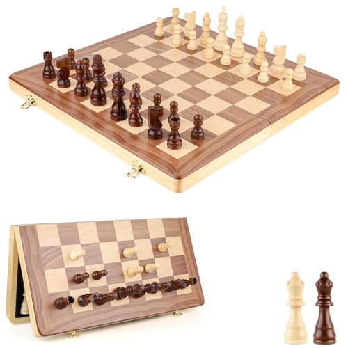 Juego de Ajedrez de Madera Magnético Plegable 15 Pulgadas miniatura 1
