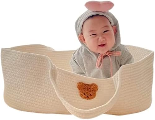 ベビー用クーファン クーファン ロープ編み クーハン ベビーキャリー かご ベビー バスケット 赤ちゃん 退院 シンプル立体感のあるふわふわのドビー生地 クーファン ベビーキャリー かごクーハン ベビー バスケット 赤ちゃん 退院 (小さなクマ,70*40