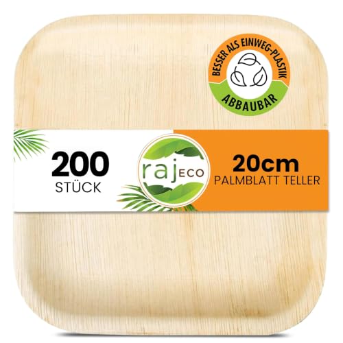 Raj Palmblatt Teller [200-Pack] - 20 cm Quadratische | Umweltfreundliche – Ansicht 1