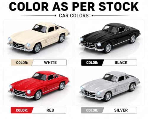 Image of 1:36 Scale Mercedes Vintage Die-Cast Toy Car - Pull Back Metal Model with Openable Doors, LED Lights & Music - Alloy Mini Car Gift for Kids, Boys & Collectors (Color AS PER Stock)