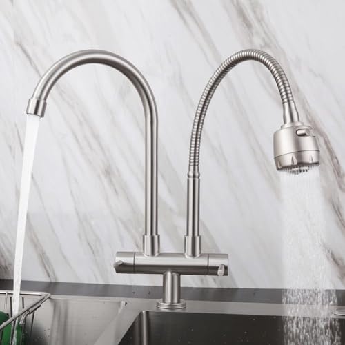 Robinet de cuisine rotatif avec double sortie d'eau flexible
