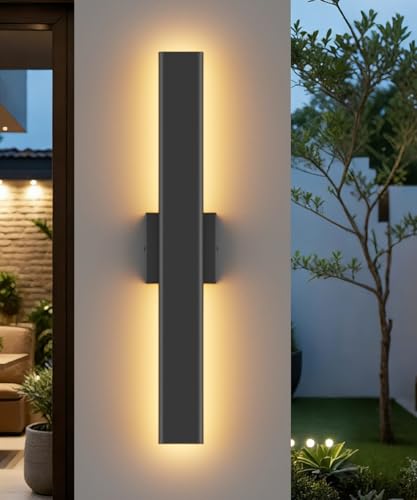Image of Aipsun Black Outdoor Wall Sconce 3000K 4000K 6000K, 23.6in Modern Exterior Light 1 Pack, Long LED Linear Wall Light Outside Lighting for Entrance, Hallway, Garage, Porch(3CCT)