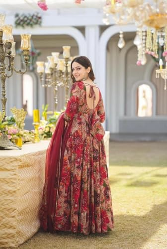 Image of Women Maxi Fashion Anarkali Suit (Gown) (in, Alpha, XL, Extra Large, Maroon)