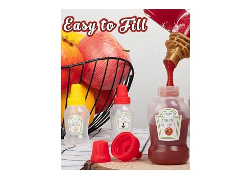 Image of 4 Pc Mini Ketchup Squeeze Bottles 25ml | Refillable Plastic Containers for Sauce Honey Mustard Syrup | Portable Leak Proof Bottles for Lunchbox Picnic Travel