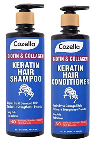 Cozella Biotin & Collagen Keratin Hair Conditioner 500ml, and Hair Shampoo 500ml, for Repairs Dry & Damaged Hair Thickens + Strengthens Protects And Long Hair, and Volume Set of-2