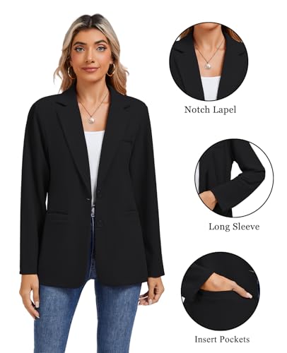 MINTLIMIT Women Long Sleeve Blazer Lightweight Open Front Business Jacket Blazer Notched Collar Slim Work Office Coat with Pockets (Black, Size S)3