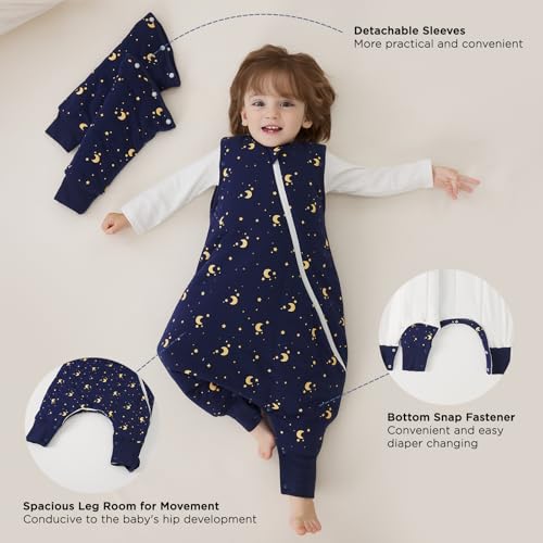 Image of Duomiaomiao 2.5 TOG Toddler Sleep Bag 6-12 Months 100% Cotton Winter Side Open Zipper Baby Sleep Sack with Feet, Warm Toddler Wearable Blanket