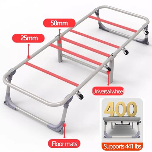 Letto pieghevole con materasso, letto matrimoniale portatile per adulti, supporta 200 kg, design compatto con ruote, ideale per camera da letto, ufficio, campeggio (185 x 80 x 38 cm)
