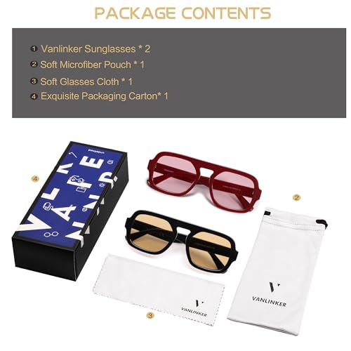 Image of VANLINKER Retro Square Aviator Sunglasses for Women Men 70s Vintage Style Trendy Flat Top Rectangle Sun Glasses VL9826