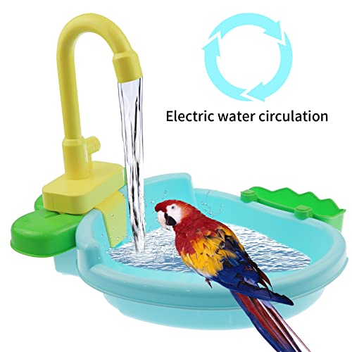 Image of Bird Bath Tub with Faucet and Toys, Automatic Parrot Bathtub Bird Bathroom Shower Accessory, Birds Bathing Bowl Swimming Pool Toy for Small Medium Parakeet Lovebird Goldfinch Cleaning Supplies
