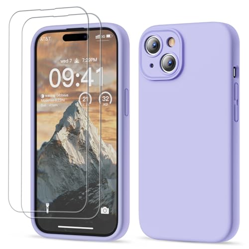 Image of GOODVISH Compatible with iPhone 15 Case, Silicone Upgraded [Enhanced Camera Protection] Phone Case with [2 Screen Protectors], Soft Anti-Scratch Microfiber Lining Inside, 6.1 inch, Violet