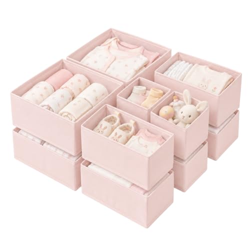 Baby Drawer Organizer, 12 Pack Foldable Fabric Nursery Storage Bins, Pink