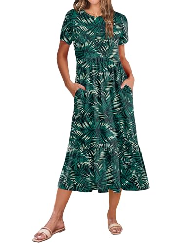 Image of Zeagoo Women Summer Midi A Line Dress Short Sleeve Casual Flowy Tiered Beach Long Sundress with Pockets 2026 Vacation Travel