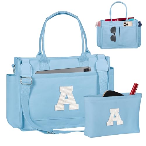 Image of Birthday Gifts for Women, Initial Tote Bag with Makeup Bag | Teen Girl Gifts Trendy Stuff, Back to Campus