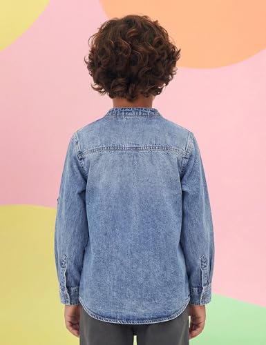 Image of Amazon Brand - Symbol Boys 100% Cotton Regular /Mandarin Collar Denim Shirt | Full Sleeves | Regular Fit | Age 2-14 Years