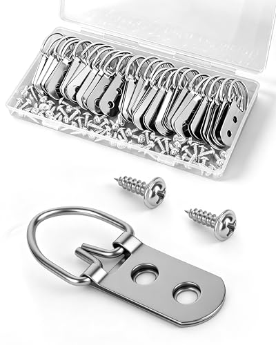Picture Frame D-Ring Hangers with Screws 30 Pack Double Hole Hanging Hardware for Photo Frames Wood Frames and Wall Art 60 Screws Included Stainless Steel.
