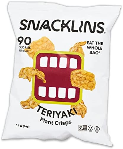 Snacklins Plant Based Crisps, Low Calorie Snacks, Vegan, Gluten-Free, Grain-Free, Healthy, Crunchy, Puffed Snack (Teriyaki, 24 pack)