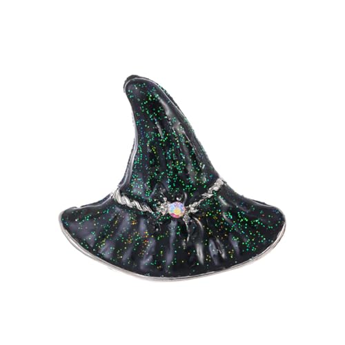 Image of Rhinestone Witch Hat Brooch Pin for Women AB Crystal Green Witchcraft Brooches Lapel Pins Unisex Delicate Cap Fashion Chic Christmas Halloween Jewelry