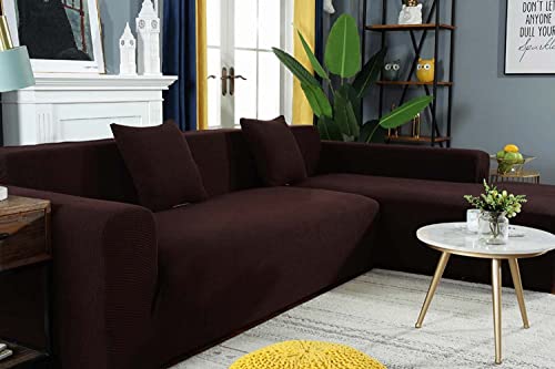 Chunxinmake Thick Couch Covers For 1 2 3 4 Seater, Sectional Sofa L Shape Stretch Slipcover Living Room Dogs Pets, Washable Durable Furniture Protector (Coffee, L-Shape:2 Seater+3 Seater) (Cxmk2023) #TOP2