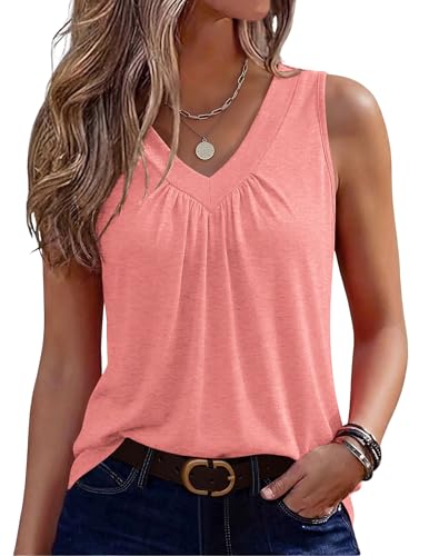 Image of Zeagoo Womens Tank Tops Summer Sleeveless Loose Fit Tops V Neck Pleated Shirts Basic Tees Dressy Casual Trendy Clothes