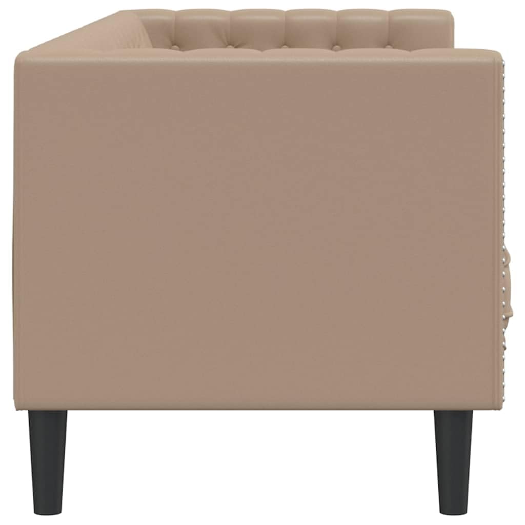 Poltrona Chesterfield a 3 Posti in Similpelle Cappuccino Divano Elegante con Schienale Capitonné e Gambe Robuste per Soggiorno Relax e Arredamento Classico