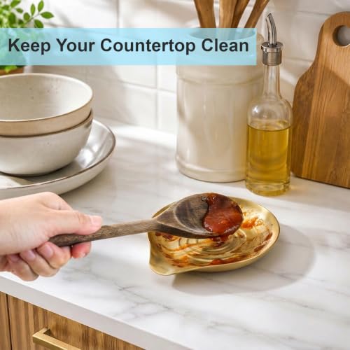 Image of VanlonPro Stainless Steel Spoon Rest, Spatula Ladle Holder, Stainless Steel Utensil Spoon Rest Holder, Brushed Finish, Dishwasher Safe 5.9 x 5.1 Inch (Round Swril Gold 1PC)