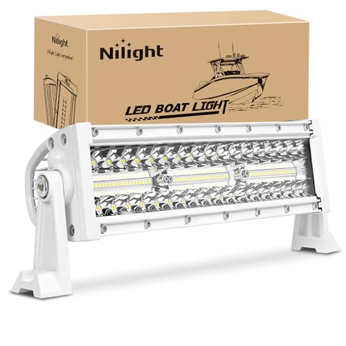 Image of Nilight Marine LED Light Bar Navigation Lights 13.5 Inch White Spot Flood Combo Ponton Boat Deck Dock Lighting for Night Fishing T-top Stern Yacht Port Sailboat Trucks Tractors