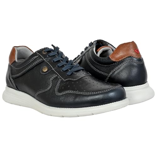 Image of Hx London Leather Men Perforations Round Toe Lightweight Sneakers