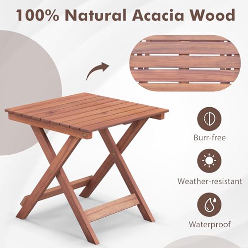 COSTWAY Folding Side Table, Solid Acacia Wood Small Garden Coffee Table, Weather-Resistant Indoor Outdoor Foldable End Bistro Snack Table for Patio, Balcony, Yard and Poolside, 46x46x45cm (Square) - Image 4