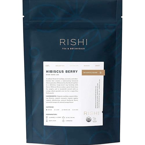 Rishi Tea Hibiscus Berry Herbal Tea - Organic, Caffeine Free Loose Leaf, Antioxidant Rich & Naturally Sweet Botanical Blend, Enjoy Hot or Iced - 16 Ounces, 40+ Servings
