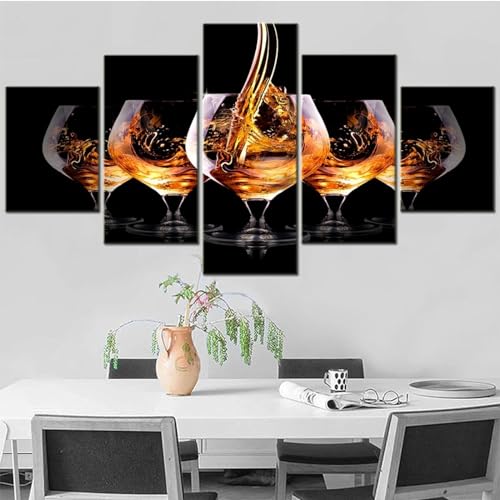 Toile murale verre à vin salon affiche 5 pièces grand format pour décoration maison