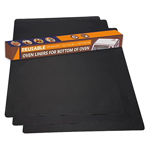 Oven Liners, 3 Pack Large Heavy Duty Non-Stick Oven Mat Set, BPA and PFOA Free Oven Protector Liner Heat Resistant Grill Mats for Electric Oven Gas Oven Microwave Charcoal Gas Grills, 26.25 * 16in