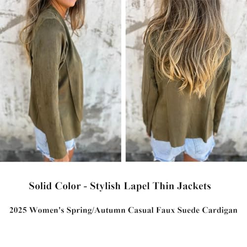 Specialistm - Specialist Casual Faux Suede Cardigan, Peculiaral Faux Suede Jacket Solid Color Stylish Lapel Jackets Women3