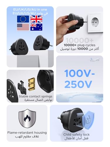 Image of UGREEN European Plug Travel Adapter, US /UK /CA /MX /AU /JP /CN /NZ /PH to EU (Type F), International to EU Pin Converter, Power Outlet Charger, 200+ Countries Compatibility, 1 Pack