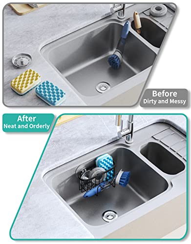 Hapirm Multifunctional Sponge Holder With Unique M-Shaped, Two Installation Methods Kitchen Sink Organizer, Rustproof Stainless Steel Sink Caddy For Sponge, Brush, Sink Stopper And Scraper -Black #TOP5