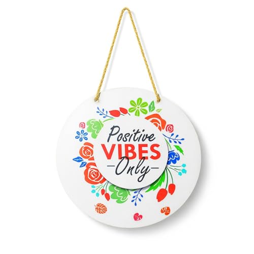 Image of DECORIQUE Positive Vibes Only MDF Wall Hanging Home Decor Round Decorative Sign for Living Room Bedroom Office Entryway Interior Wall Decoration