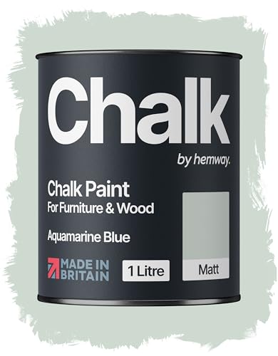 Hemway Chalk Paint Aquamarine Blue Furniture Paint 1L, Matt Finish Shabby Chic, Chalk Furniture & Walls, Quick Dry & 1 Coat