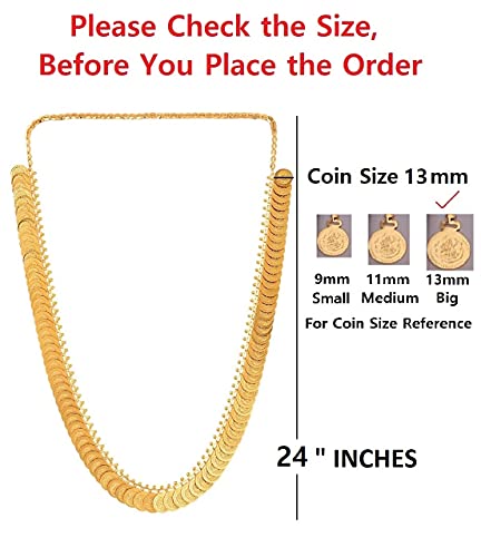 Image of VAMA FASHIONS 24 Inch South Indian Gold Plated Traditional Long Laxmi Coin Kasu Necklace Temple Jewellery Haram kasulaperu Haaram Chain Wedding Jewellery for Women & Girls
