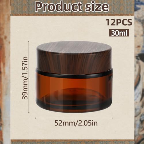 Zikenis 12 Stück 30ml Amber Glas Leerdose,Braunen Glasbehälter,Glas Cremedose mit Deckel und Liner,Leere Nachfüllbare,Braunglas Salbentiegel,für Creme, Kosmetik,Lotion,Ätherische Öle