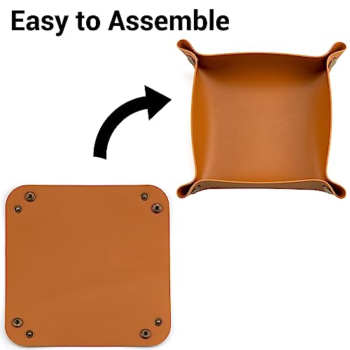 IFAMIO Decorative Foldable Valet Tray Artificial Leather Catchall Holder Small Desk Table Organizer Tray for Jewelry, Keys, Watches, Coins (Orange) - Thumbnail 3