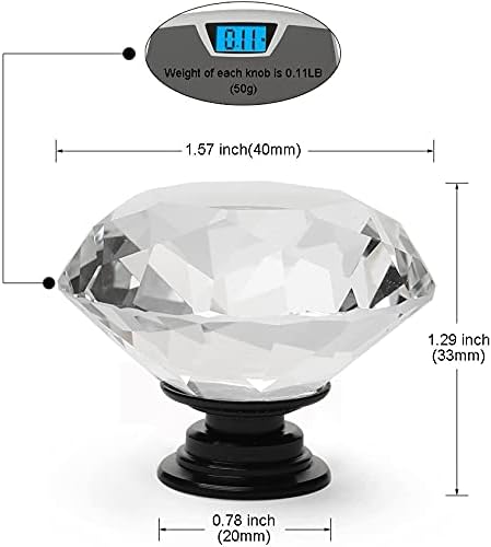 YDO Drawer Knobs, Black Alloy Base Crystal Knobs, Diamond Shape Glass Dresser Knobs, 1.57 inch Large Dresser Handles, Bling Knobs for Dresser Drawers, Kitchen Cabinet Knobs and Pulls, 10 Pieces, Clear