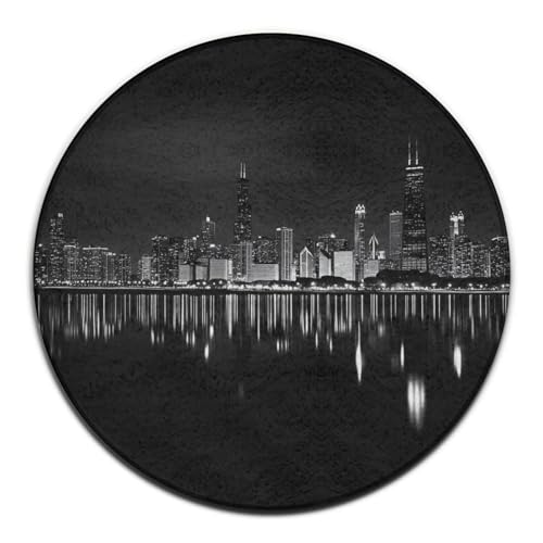 Chicago Skyline Night Round Area Rug Non-Slip Carpet