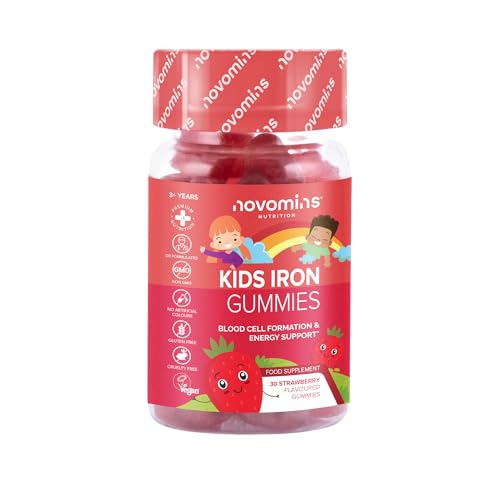 Gominolas de Hierro y Vitamina C para Niños - 30 Gominolas - Energía y Sistema Inmunológico - Veganas y Sin Gluten - Combate la Anemia y el Cansancio - Novomins - Suplemento para 1 Mes