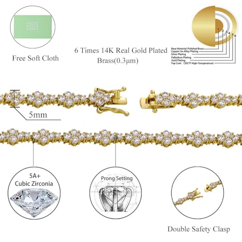 TOPGRILLZ Tennis Necklace for Women Choker Chain Necklace 14K Gold Plated 5mm Dainty Diamond Tennis Chain 16-24 Inches Gold Jewelry2