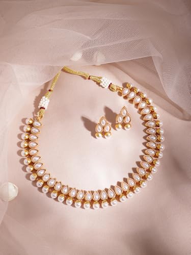 Image of Rubans Necklace Set Gold Plated Traditional Stylish Jewellery Gift for Women & Girls